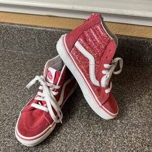 Vans Sk8 Little Girls 13.5 Pink Glitter High Top Lace Up Suede/Synthetic Sneaker